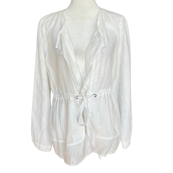 EILEEN FISHER Irish Linen Front Tie Blouse - Picture 2 of 6